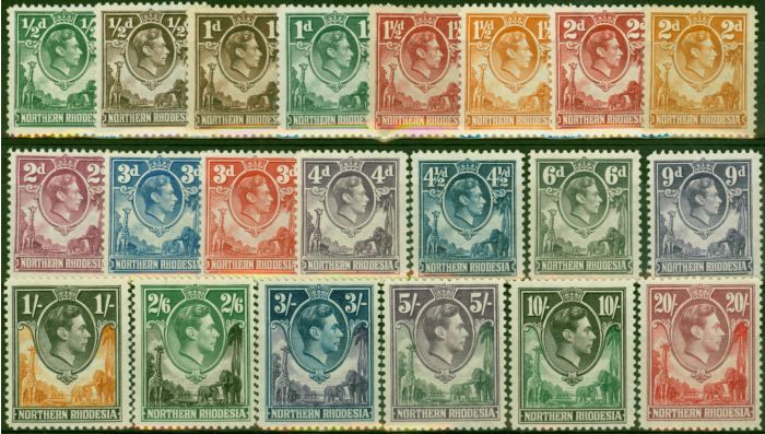 Rare Postage Stamp Northern Rhodesia 1938-52 Set of 21 SG25-45 Fine & Fresh MM