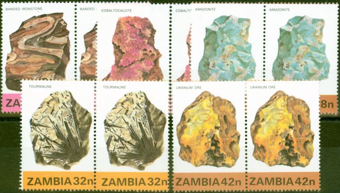 Collectible Postage Stamp from Zambia 1982 Minerals 1st Series Set of 5 SG360-364 Very Fine MNH Pairs