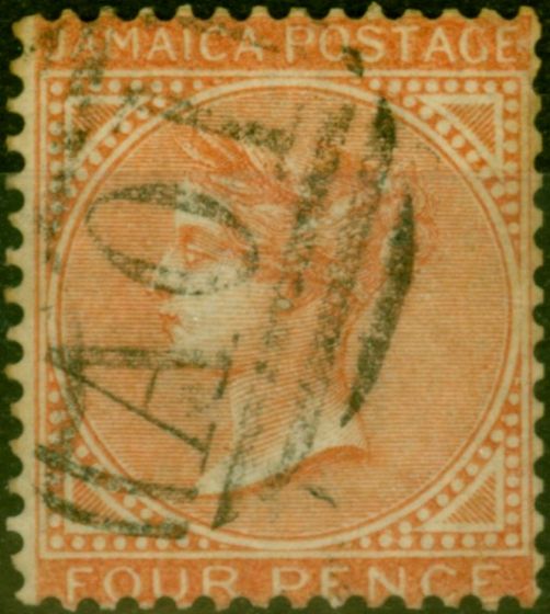 Rare Postage Stamp from Jamaica 1860 4d Brown-Orange SG4 Good Used