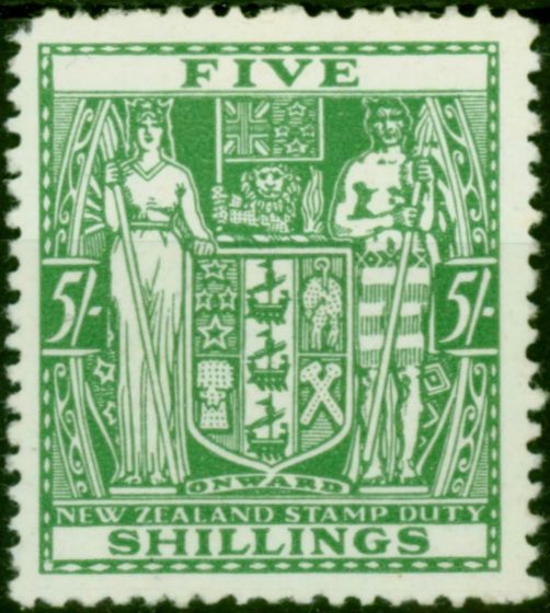 New Zealand 1950 5s Green SGF195w Wmk Inverted Fine LMM . King George VI (1936-1952) Mint Stamps
