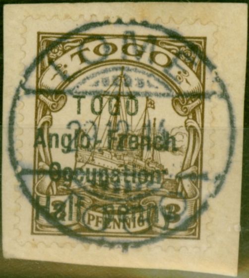Collectible Postage Stamp from Togo 1914 3PF Brown SGH14 Type 3 Narrow Setting V.F.U on Small Piece Scarce