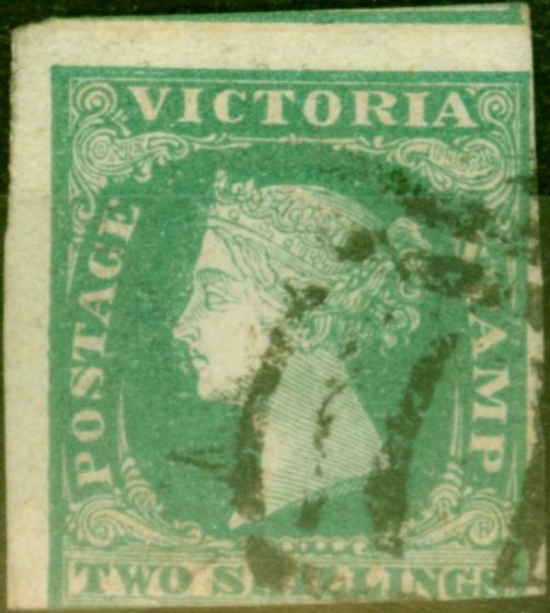 Rare Postage Stamp from Victoria 1854 2s Dull Bluish-Green SG35 Fine Used 3 Margins