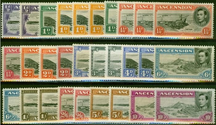 Old Postage Stamp Ascension 1938-49 Extended Set of 29 SG38-47b Fine LMM All Perfs Ex SG40f & 41b CV £665