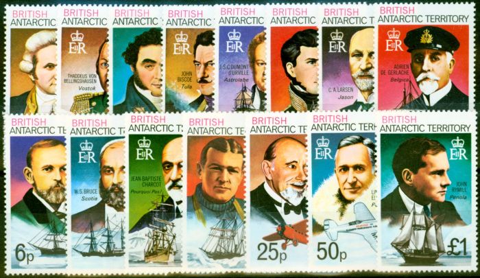 Collectible Postage Stamp from B.A.T 1973-74 Explorers Set of 15 Wmk Sideways Very Fine MNH
