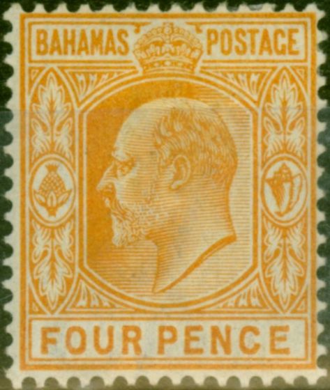 Rare Postage Stamp Bahamas 1902 4d Orange SG64 Fine LMM (2)