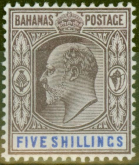 Valuable Postage Stamp from Bahamas 1902 5s Dull Purple & Blue SG69 Fine Lightly Mtd Mint