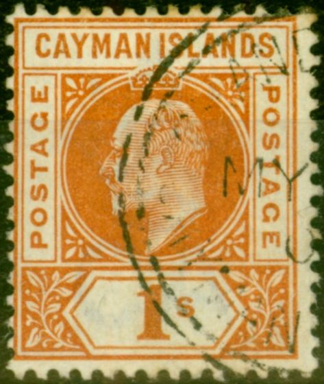 Collectible Postage Stamp from Cayman Islands 1902 1s Orange SG7 Fine Used Stamp