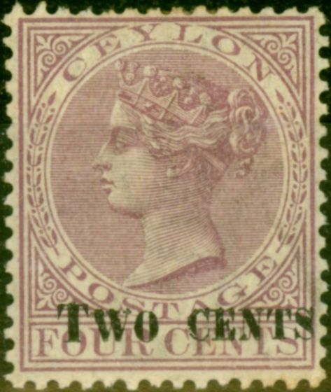 Rare Postage Stamp from Ceylon 1888 2c on 4c Rosy Mauve SG208 Good Mtd Mint