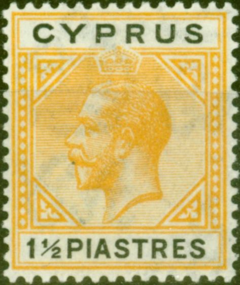 Collectible Postage Stamp from Cyprus 1922 1 1/2pi Yellow & Black SG91 Fine Lightly Mtd Mint