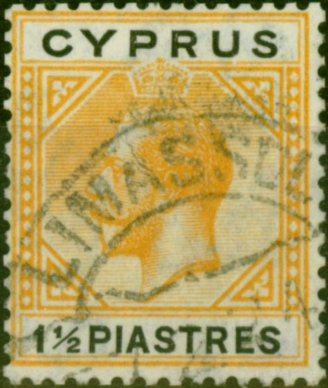 Collectible Postage Stamp Cyprus 1922 1 1/2pi Yellow & Black SG91 Fine Used