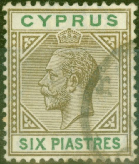Rare Postage Stamp from Cyprus 1923 6pi Sepia & Green SG96 Fine Used