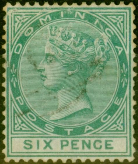 Old Postage Stamp from Dominica 1877 6d Green SG8 Fine Used
