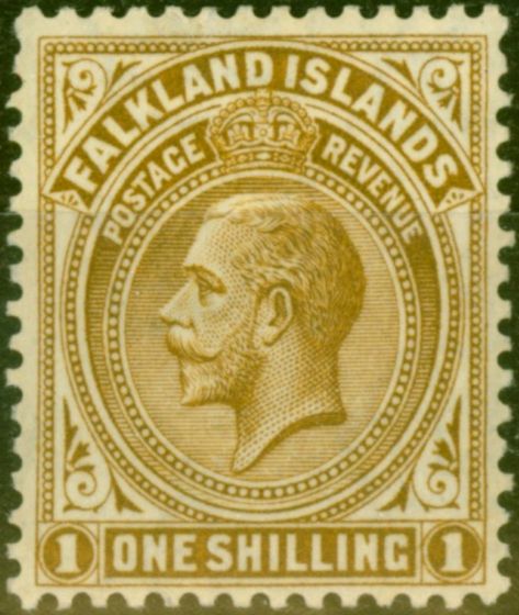 Collectible Postage Stamp from Falkland Islands 1912 1s Light Bistre-Brown SG65 Fine Lightly Mtd Mint (2)