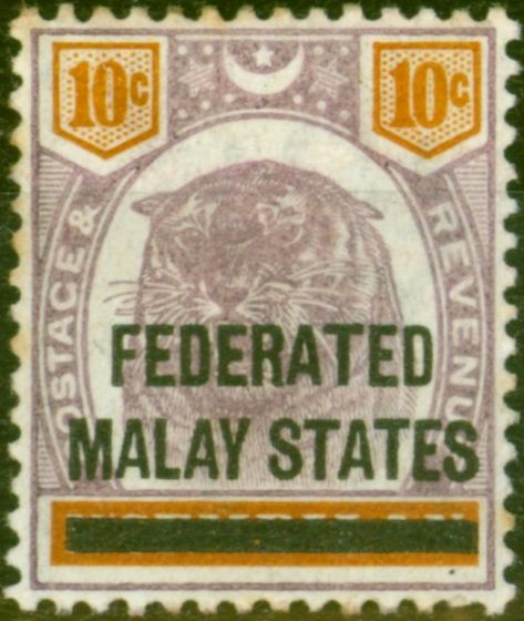 Valuable Postage Stamp from Fed of Malay States 1900 10c Dull Purple & Orange SG5 Good Mtd Mint