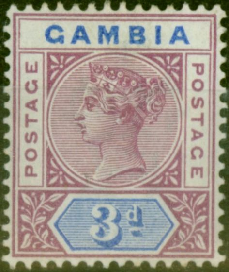 Old Postage Stamp from Gambia 1898 3d Reddish Purple & Blue SG41 Fine Mtd Mint