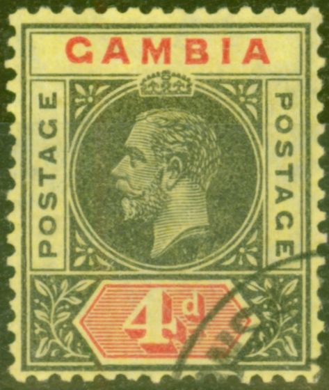 Collectible Postage Stamp from Gambia 1912 4d Black & Red-Yellow SG92 Superb Used part MANSA KONKO CDS