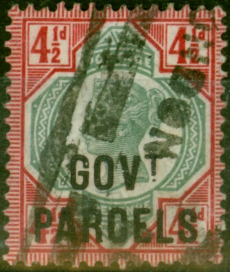 Collectible Postage Stamp GB 1892 4 1/2d Green & Carmine SG071 Fine Used Stamp