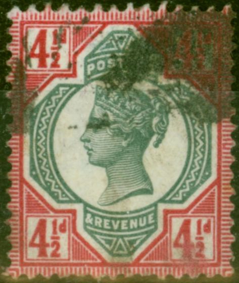 Valuable Postage Stamp GB 1892 4d Green & Deep Bright Carmine SG206a Good Used Ex-Arthur Ryan
