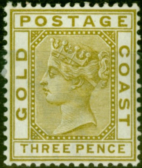 Valuable Postage Stamp from Gold Coast 1889 3d Olive-Yellow SG15 Fine Lightly Mtd Mint