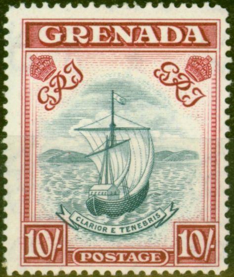 Valuable Postage Stamp from Grenada 1944 10s Steel Blue & Carmine-Lake SG163d P.14 Wide Fine Lightly Mtd Mint