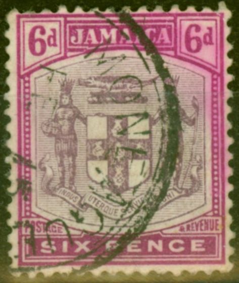Old Postage Stamp from Jamaica 1911 6d Dull & Brt Purple SG44 Good Used