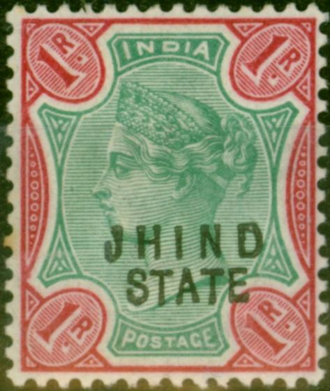 Valuable Postage Stamp Jind 1897 1R Green & Carmine SG32 Fine MM