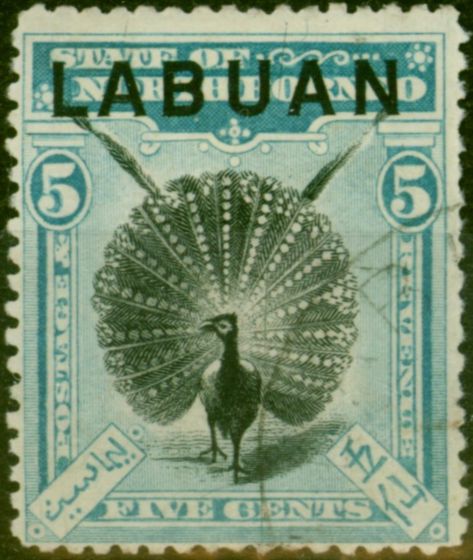 Collectible Postage Stamp Labuan 1900 5c Black & Pale Blue SG114 V.F.U