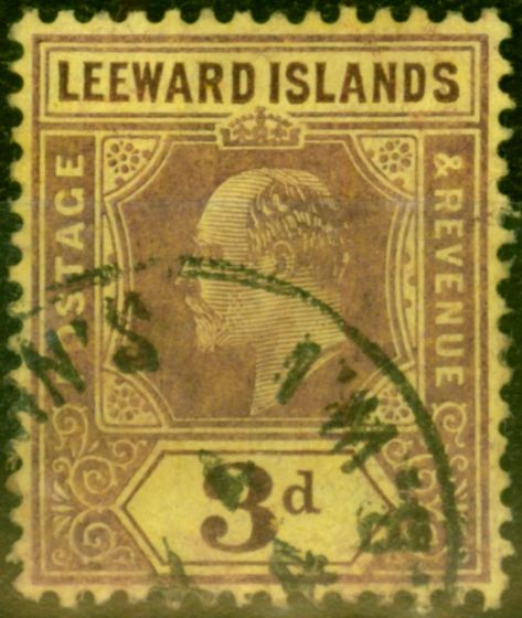 Collectible Postage Stamp from Leeward Islands 1910 3d Purple-Yellow SG41 Fine Used