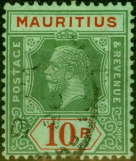 Rare Postage Stamp from Mauritius 1922 10R on Emerald SG204d Die II Fine Used