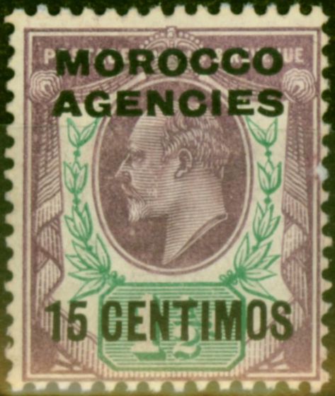 Rare Postage Stamp Morocco Agencies 1907 15c on 1 1/2d Pale Dull Purple & Green SG114 Fine LMM