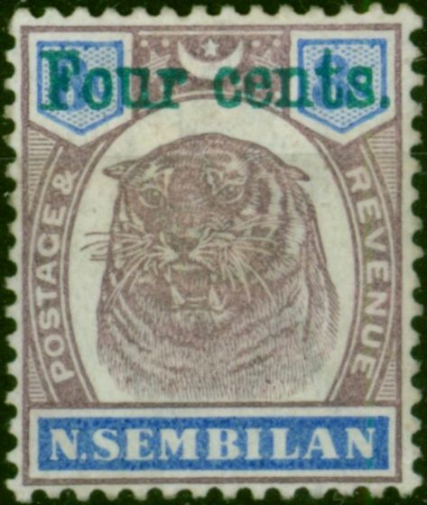 Negri Sembilan 1898 4c on 8c Dull Purple & Ultramarine SG19 Fine LMM . Queen Victoria (1840-1901) Mint Stamps