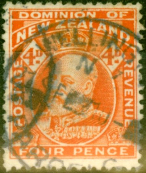 Old Postage Stamp from New Zealand 1909 4d Orange-Red SG390 Fine Used