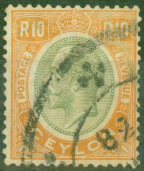 Valuable Postage Stamp from Ceylon 1927 10R Green & Brown-Orange SG366 Good Used