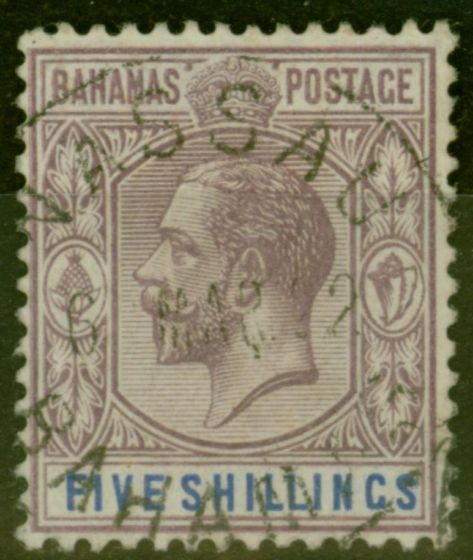 Collectible Postage Stamp from Bahamas 1912 5s Pale Dull Purple & Dp Blue SG88a V.F.U