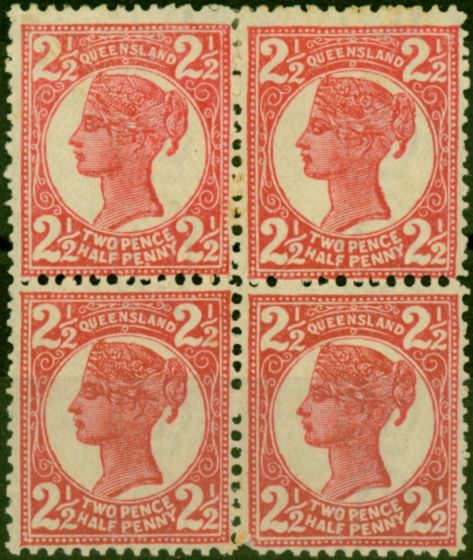 Valuable Postage Stamp Queensland 1898 2 1/2d Rose SG236 Fine MM & MNH Block of 4
