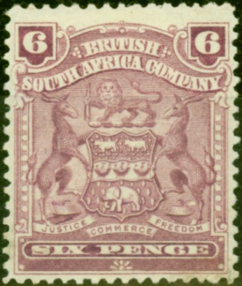 Valuable Postage Stamp from Rhodesia 1898 6d Reddish Purple SG83 Fine Mtd Mint