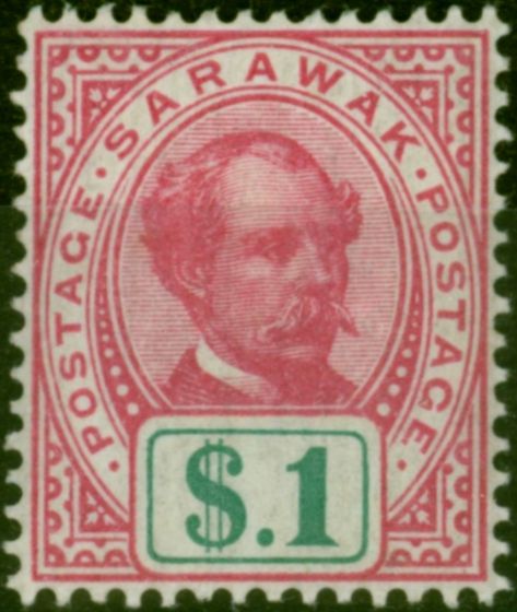 Valuable Postage Stamp Sarawak 1899 $1 Rose-Carmine & Green SG47 Fine & Fresh LMM