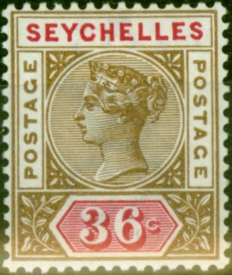 Old Postage Stamp from Seychelles 1897 36c Brown & Carmine SG32 Fine & Fresh Lightly Mtd Mint