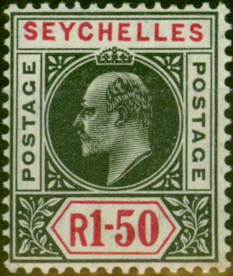 Rare Postage Stamp Seychelles 1906 1R50 Black & Carmine SG69 Fine LMM