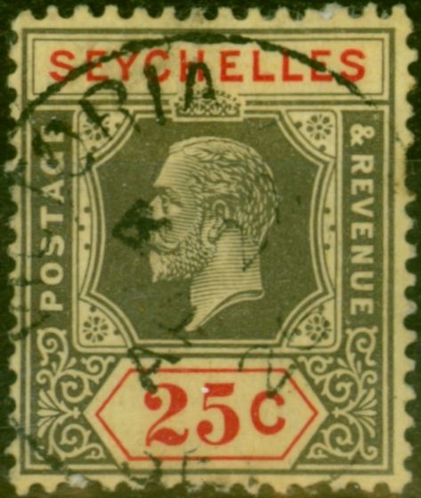 Rare Postage Stamp Seychelles 1925 25c Black & Red-Pale Yellow SG114 Fine Used
