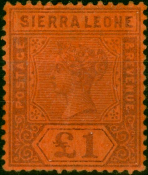 Rare Postage Stamp Sierra Leone 1896 £1 Purple-Red SG53 Good MM