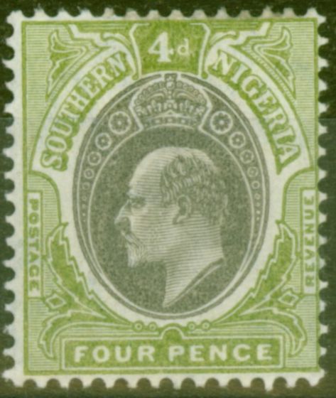 Old Postage Stamp from Southern Nigeria 1906 4d Grey-Black & Olive-Green SG26a Chalk Paper Fine Lightly Mtd Mint