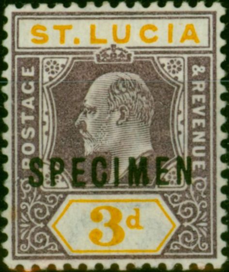 Old Postage Stamp St Lucia 1902 3d Dull Purple & Yellow Specimen SG61s Fine LMM