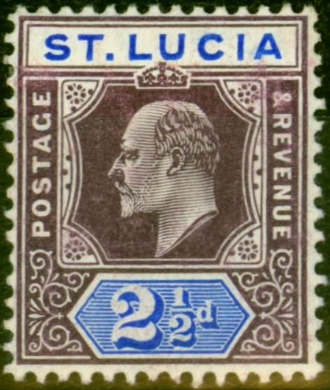 Old Postage Stamp from St Lucia 1904 2 1/2d Dull Purple & Ultramarine SG68 Fine Mtd Mint