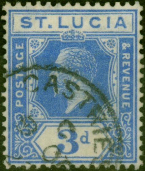 Old Postage Stamp St Lucia 1924 3d Dull Blue SG99a Fine Used