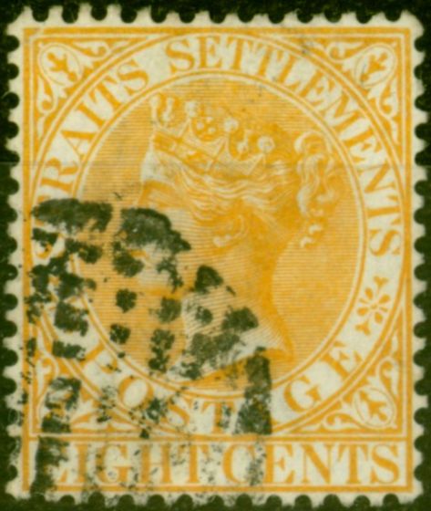 Collectible Postage Stamp from Straits Settlements 1867 8c Orange-Yellow SG14 Fine Used