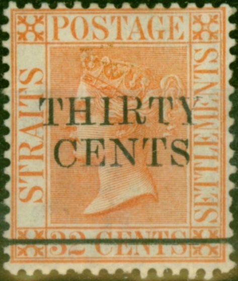 Valuable Postage Stamp Straits Settlements 1891 30c on 32c Orange-Vermilion SG87 Fine MM