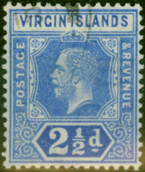 Old Postage Stamp Virgin Islands 1913 2 1/2d Bright Blue SG72 Fine Used