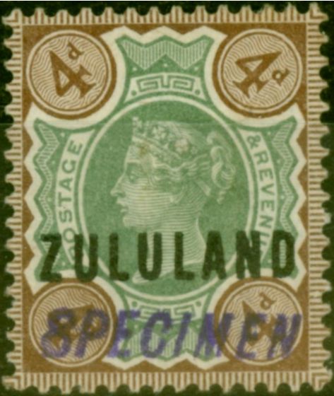 Valuable Postage Stamp from Zululand 1888 4d Green & Deep Brown Specimen SG6s Fine Mtd Mint