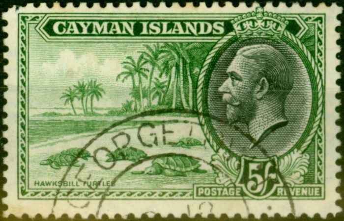 Rare Postage Stamp from Cayman Islands 1935 5s Green & Black SG106 Very Fine Used
